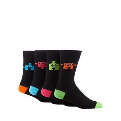 Red Herring Pack of four black puzzle socks